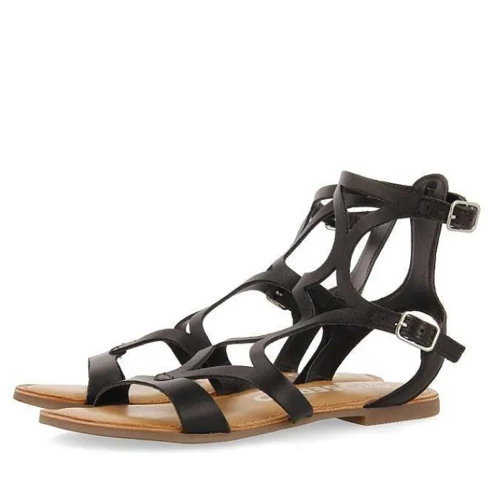 Gioseppo Sandalias Planas<Sandalias Estilo Romano Piel Negra Para Mujer Topoje