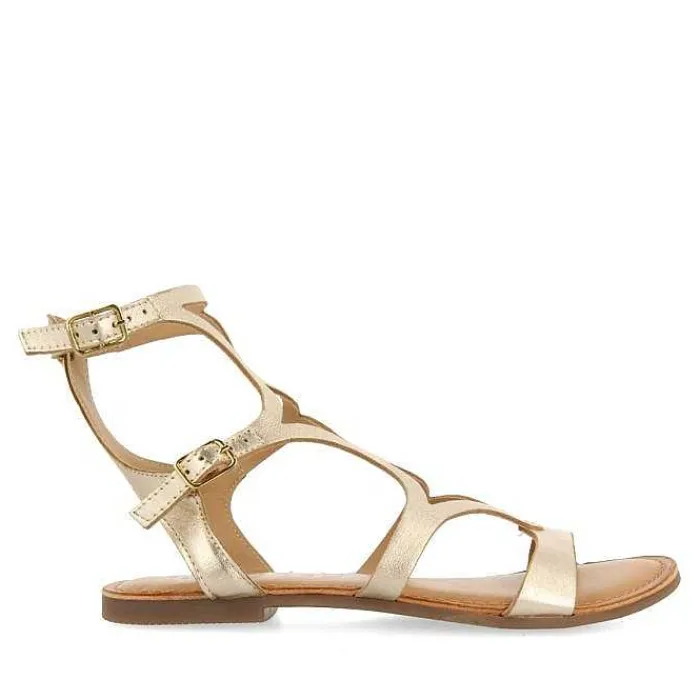 Gioseppo Sandalias Planas<Sandalias Estilo Romano Piel Color Platino Para Mujer Topoje