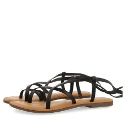 Gioseppo Sandalias Planas<Sandalias Lussat Con Finas Tiras Negras Para Atar Alrededor De La Pierna