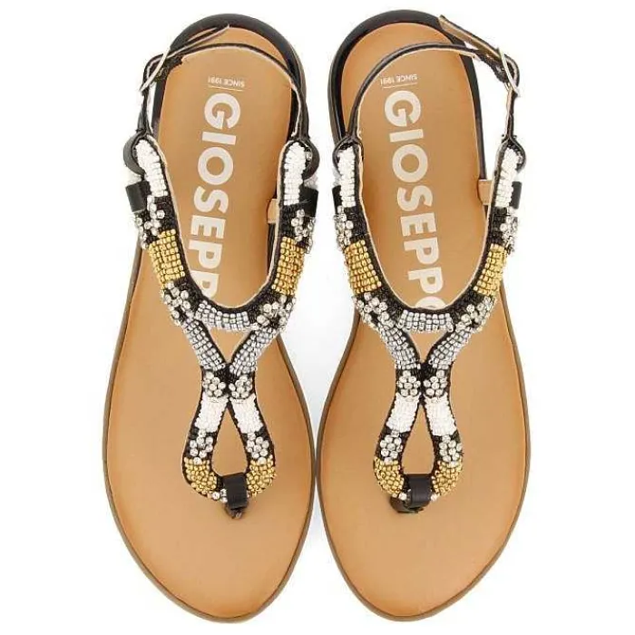 Gioseppo Sandalias Planas<Sandalias Negras Con Piedras Multicolor Para Mujer Nyssa