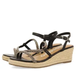 Gioseppo Sandalias Cuña<Sandalias Negras Con Tiras De Cristal Multicolor Y Cuña De Yute Para Mujer Catania