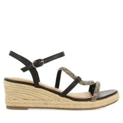 Gioseppo Sandalias Cuña<Sandalias Negras Con Tiras De Cristal Multicolor Y Cuña De Yute Para Mujer Catania