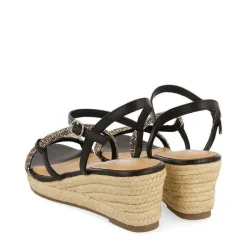Gioseppo Sandalias Cuña<Sandalias Negras Con Tiras De Cristal Multicolor Y Cuña De Yute Para Mujer Catania
