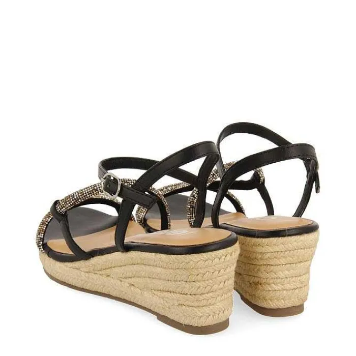 Gioseppo Sandalias Cuña<Sandalias Negras Con Tiras De Cristal Multicolor Y Cuña De Yute Para Mujer Catania