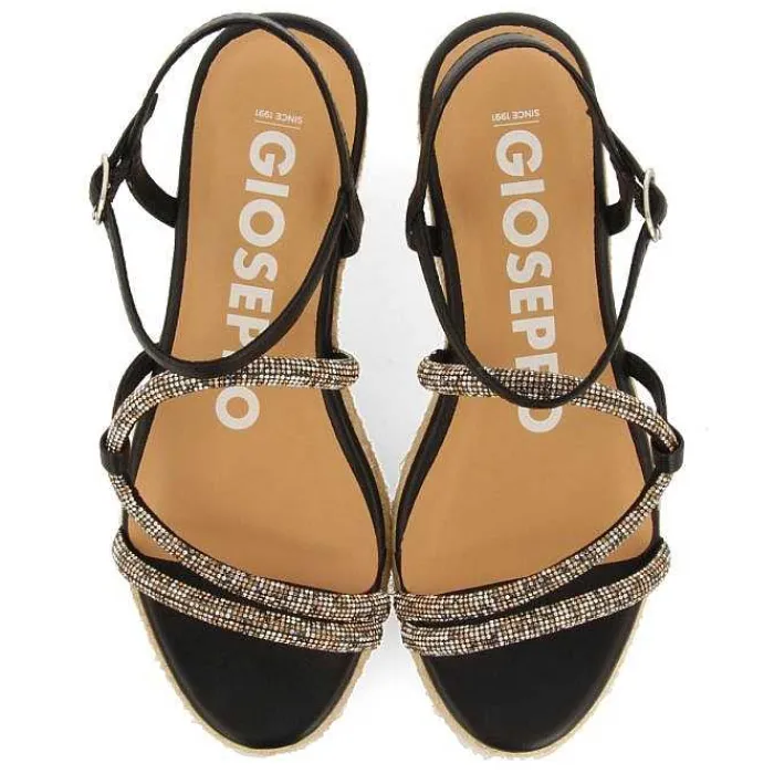 Gioseppo Sandalias Cuña<Sandalias Negras Con Tiras De Cristal Multicolor Y Cuña De Yute Para Mujer Catania