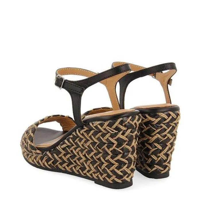 Gioseppo Sandalias Cuña<Sandalias Negras Y Cuña Alta Natural Con Detalles Trenzados Para Mujer Tigard