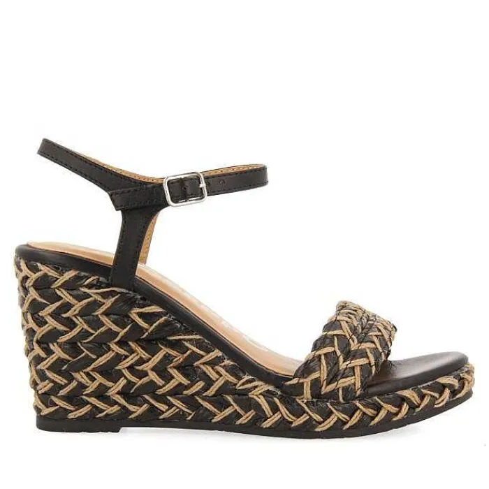 Gioseppo Sandalias Cuña<Sandalias Negras Y Cuña Alta Natural Con Detalles Trenzados Para Mujer Tigard
