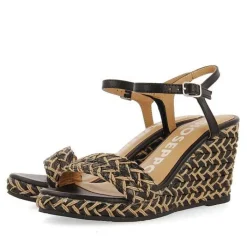 Gioseppo Sandalias Cuña<Sandalias Negras Y Cuña Alta Natural Con Detalles Trenzados Para Mujer Tigard