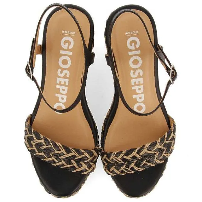 Gioseppo Sandalias Cuña<Sandalias Negras Y Cuña Alta Natural Con Detalles Trenzados Para Mujer Tigard
