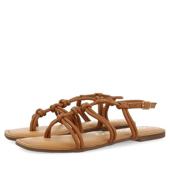 Gioseppo Sandalias Planas<Sandalias Planas De Mujer Rosny Color Tostado Con Tiras Finas Y Nudos Decorativos