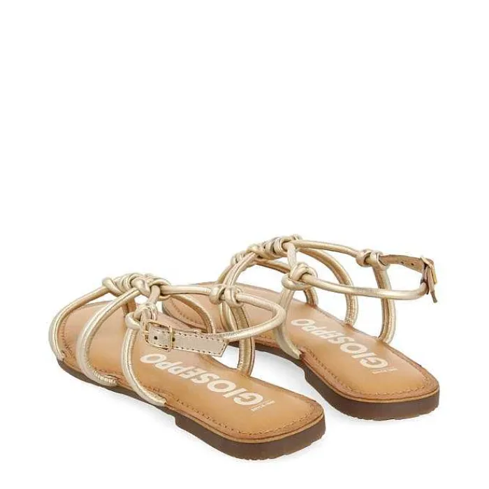 Gioseppo Sandalias Planas<Sandalias Planas De Mujer Rosny De Piel Color Dorado Con Tiras Finas Y Nudos Decorativos