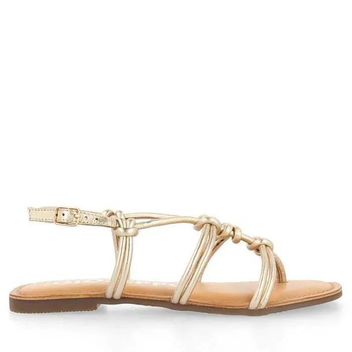 Gioseppo Sandalias Planas<Sandalias Planas De Mujer Rosny De Piel Color Dorado Con Tiras Finas Y Nudos Decorativos
