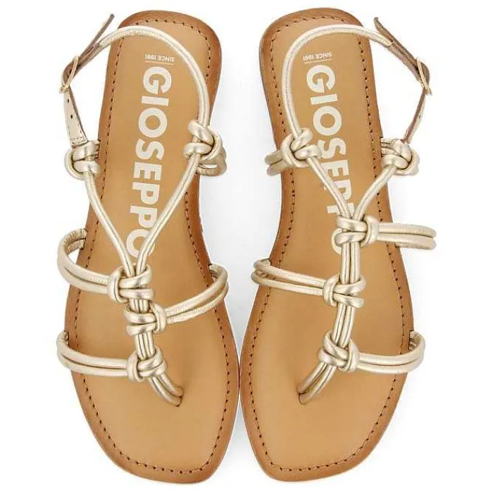 Gioseppo Sandalias Planas<Sandalias Planas De Mujer Rosny De Piel Color Dorado Con Tiras Finas Y Nudos Decorativos