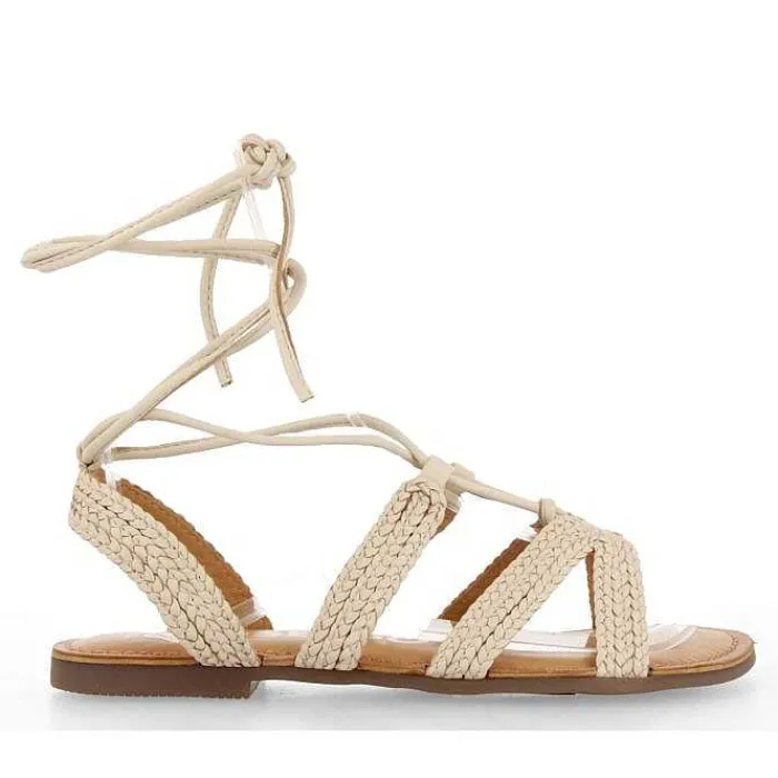 Gioseppo Sandalias Planas<Sandalias Planas De Mujer Darney De Piel Trenzada Y Cordones En Color Blanco Roto