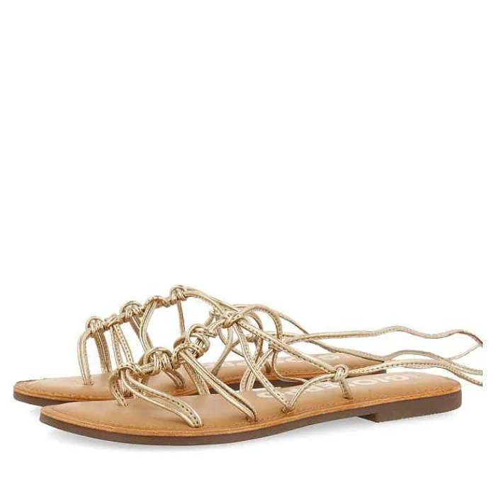 Gioseppo Sandalias Planas<Sandalias Planas De Mujer Kern De Piel Color Dorado Con Tiras Finas Y Nudos Decorativos