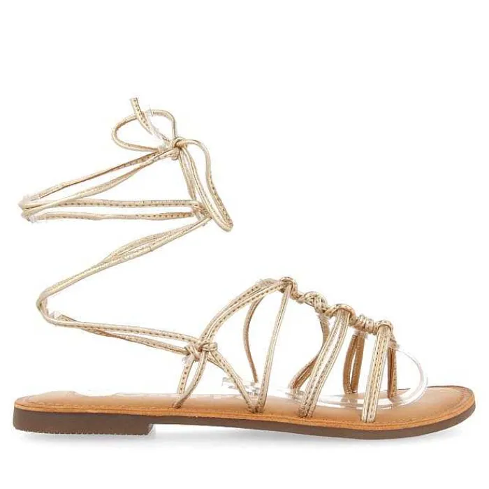 Gioseppo Sandalias Planas<Sandalias Planas De Mujer Kern De Piel Color Dorado Con Tiras Finas Y Nudos Decorativos