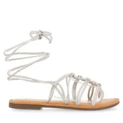 Gioseppo Sandalias Planas<Sandalias Planas De Mujer Kern De Piel Plateada Con Tiras Finas Y Nudos Decorativos