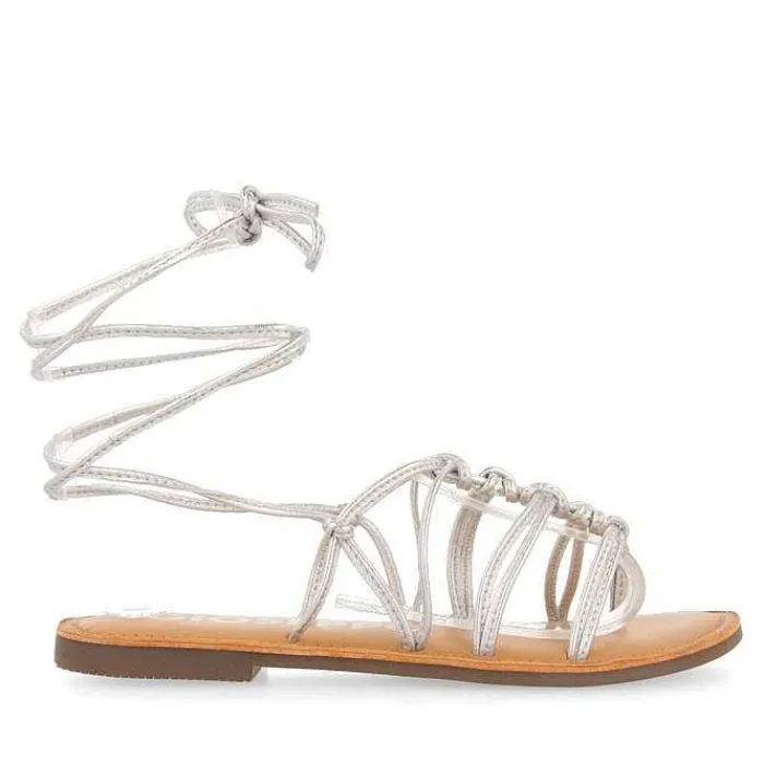 Gioseppo Sandalias Planas<Sandalias Planas De Mujer Kern De Piel Plateada Con Tiras Finas Y Nudos Decorativos