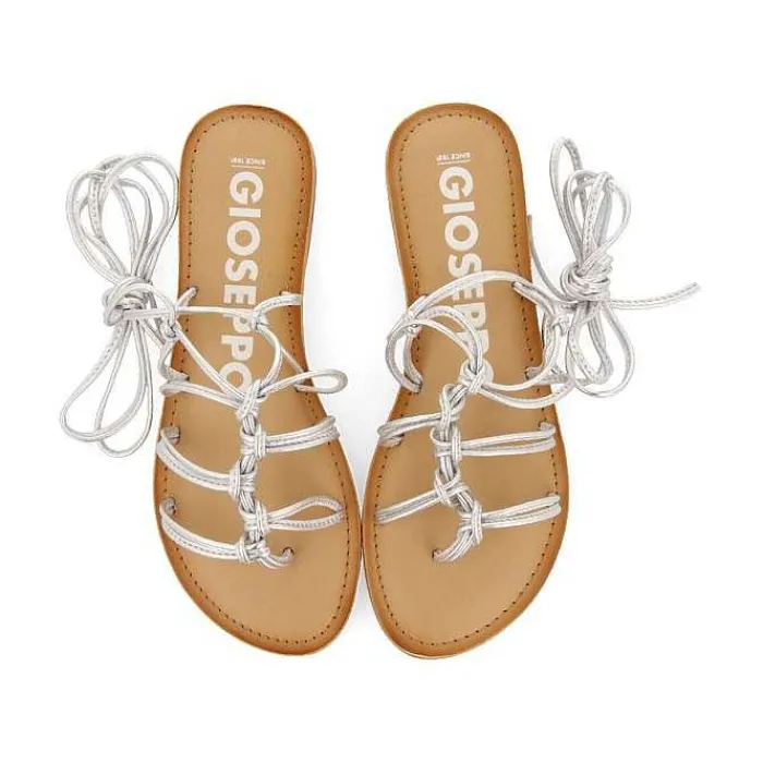 Gioseppo Sandalias Planas<Sandalias Planas De Mujer Kern De Piel Plateada Con Tiras Finas Y Nudos Decorativos