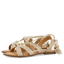 Gioseppo Sandalias Planas<Sandalias Planas De Mujer Darney De Piel Trenzada Dorada Con Cordones