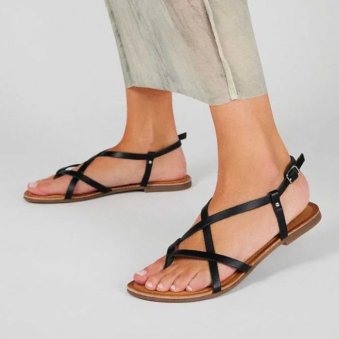 Gioseppo Sandalias Planas<Sandalias Romanas De Mujer Lelex Color Negro