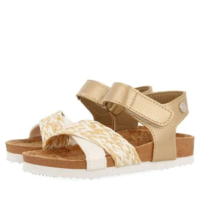 Gioseppo Niñas |Chancletas<Sandalias Suela Bio Blanca Y Dorada Con Trenzado De Rafia Para Nina Y Nino Brataj