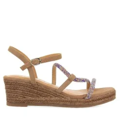 Gioseppo Sandalias Cuña<Sandalias Taupe Con Tirantes De Cristal Multicolor Y Cuña De Yute Para Mujer Tresco