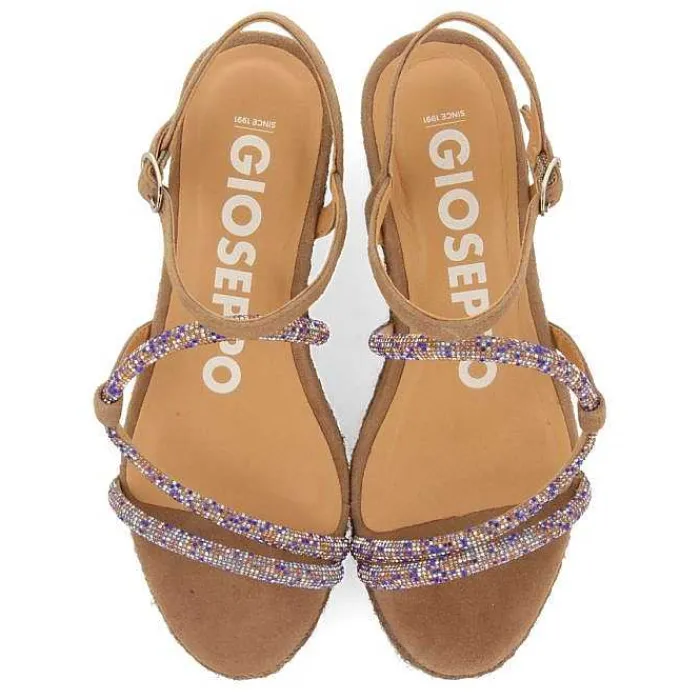 Gioseppo Sandalias Cuña<Sandalias Taupe Con Tirantes De Cristal Multicolor Y Cuña De Yute Para Mujer Tresco