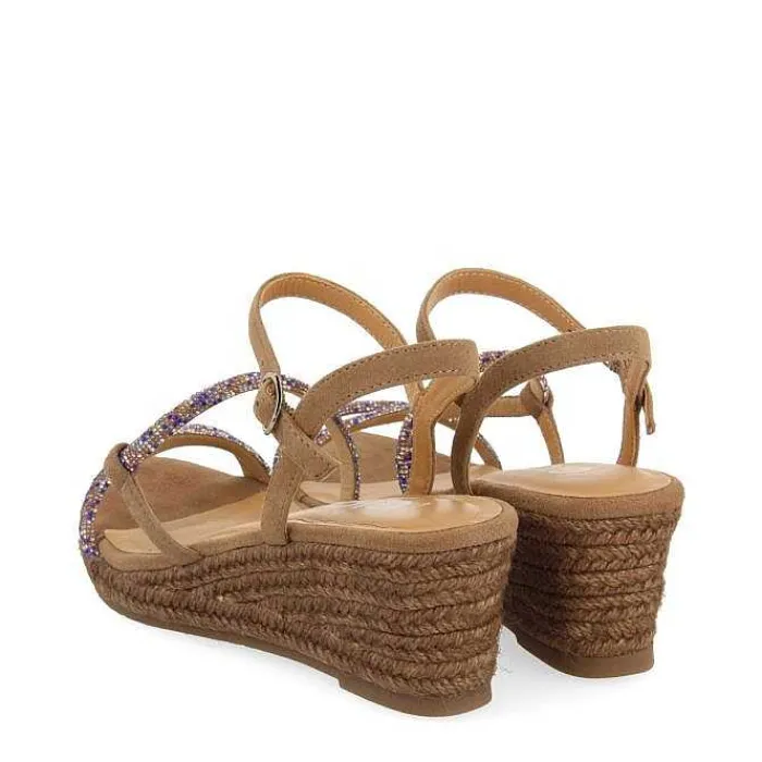 Gioseppo Sandalias Cuña<Sandalias Taupe Con Tirantes De Cristal Multicolor Y Cuña De Yute Para Mujer Tresco