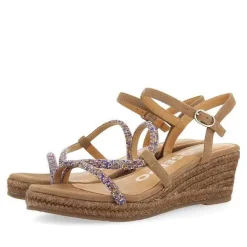 Gioseppo Sandalias Cuña<Sandalias Taupe Con Tirantes De Cristal Multicolor Y Cuña De Yute Para Mujer Tresco